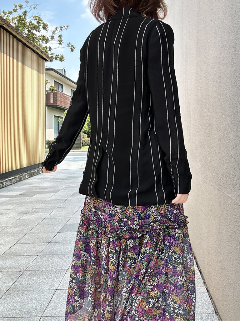 Final Sale! Striped Patch Pocket Single Button Longline Blazer