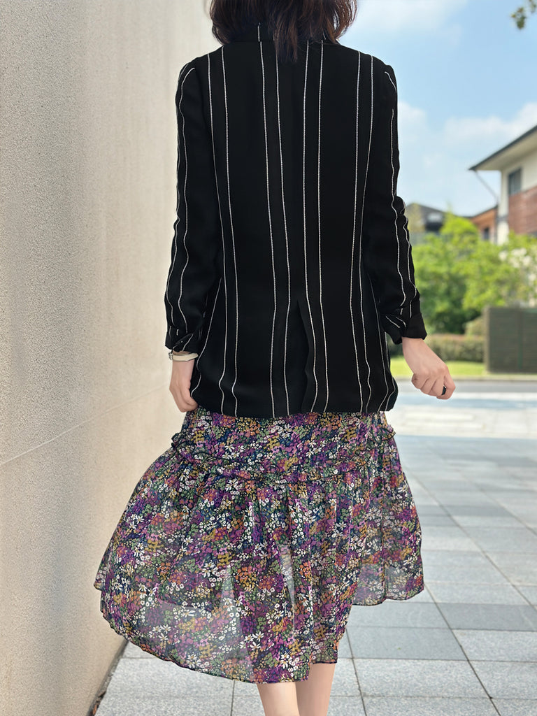 Final Sale! Striped Patch Pocket Single Button Longline Blazer