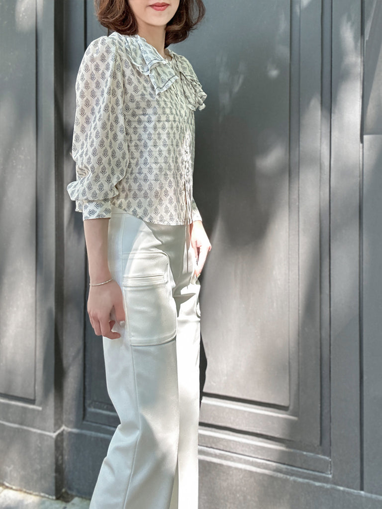 Surprise Sale! Floral Print Embroidery Layered Collar Cropped Shirt