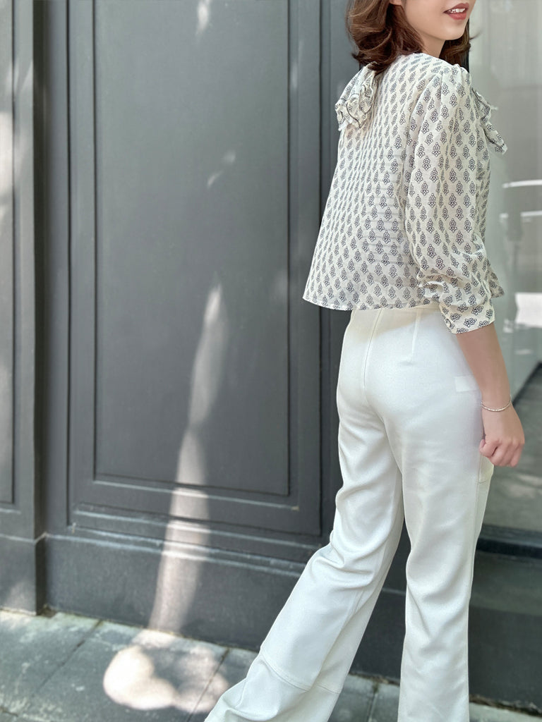 Surprise Sale! Floral Print Embroidery Layered Collar Cropped Shirt