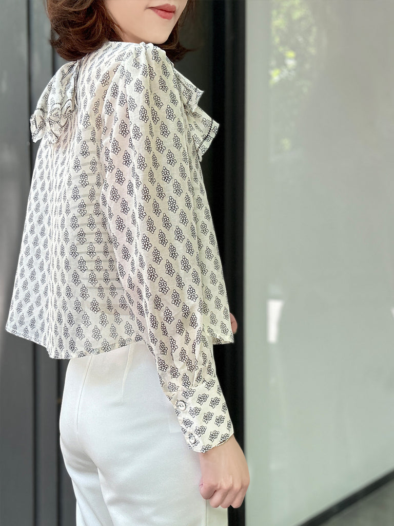 Surprise Sale! Floral Print Embroidery Layered Collar Cropped Shirt