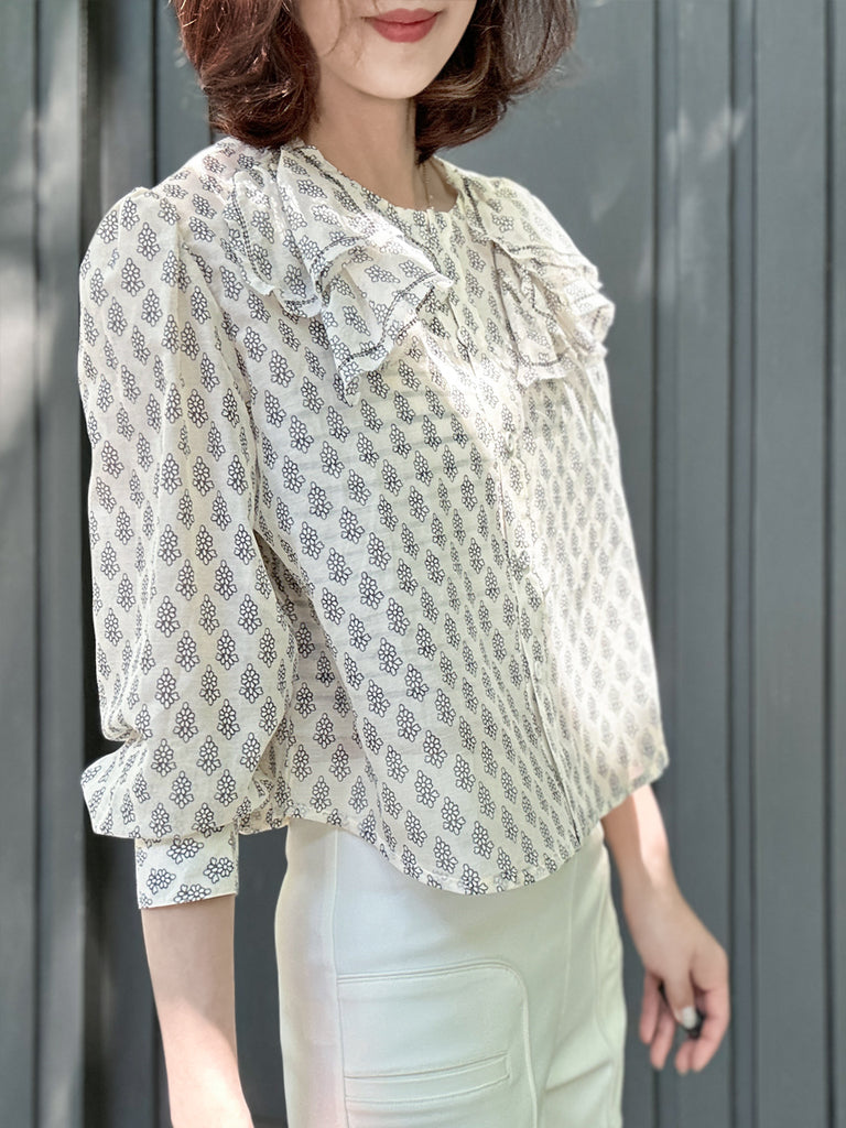 Surprise Sale! Floral Print Embroidery Layered Collar Cropped Shirt