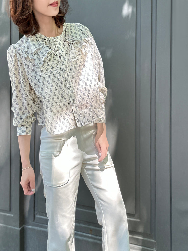 Surprise Sale! Floral Print Embroidery Layered Collar Cropped Shirt