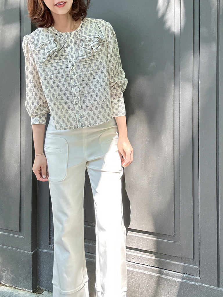 Surprise Sale! Floral Print Embroidery Layered Collar Cropped Shirt