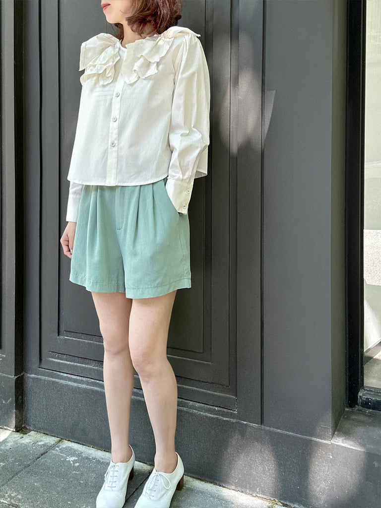 Surprise Sale! Crispy White Embroidery Layered Collar Cropped Shirt