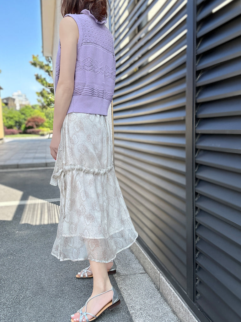 Final Sale! Beige Leafs Side Adjusted Tiers Cinched Panel Maxi-Dress