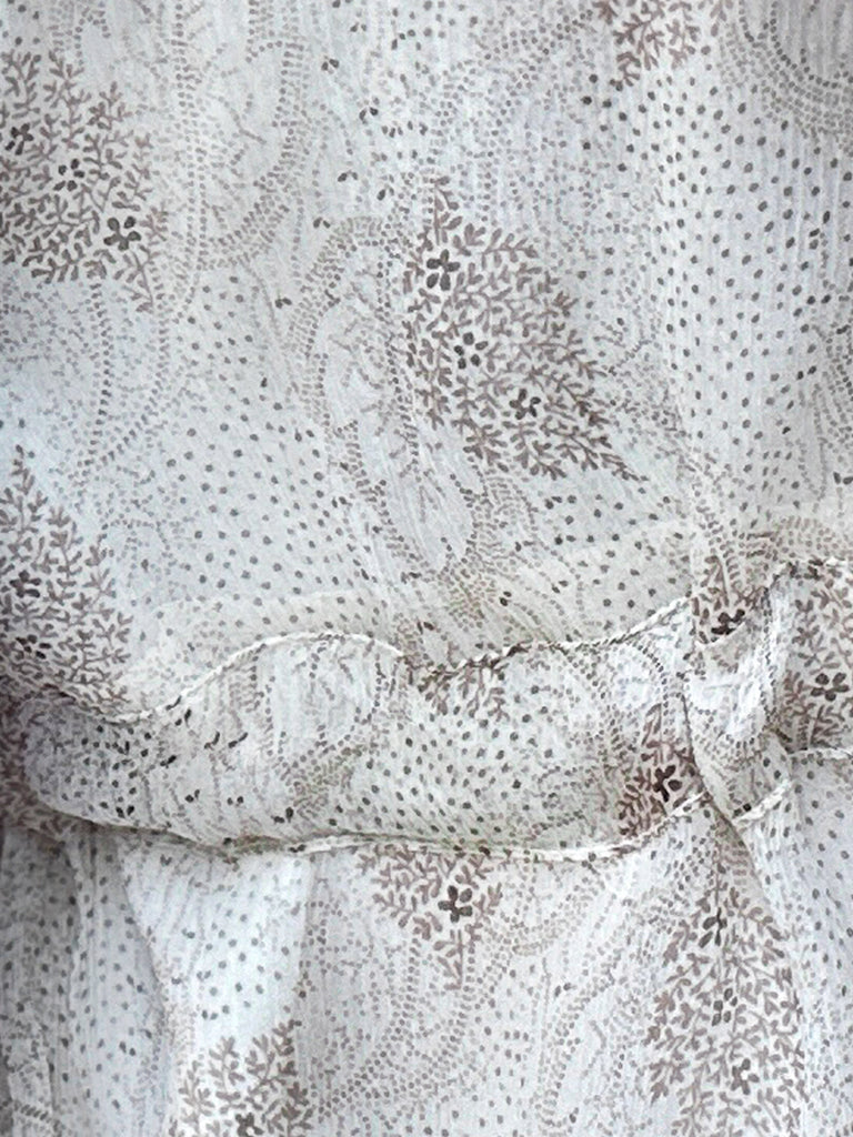 Final Sale! Beige Leafs Side Adjusted Tiers Cinched Panel Maxi-Dress