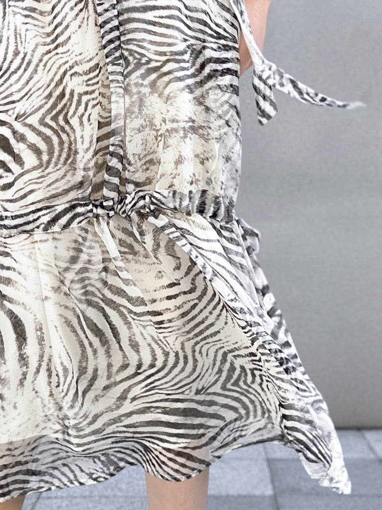 Final Sale! Zebra Print Side Adjusted Tiers Cinched Panel Maxi-Dress