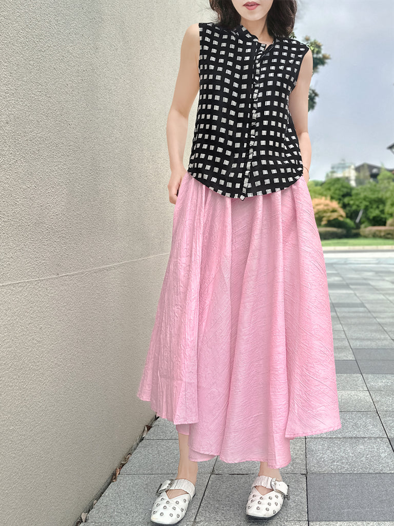 Final Sale! Soft Pink Luxurious Textured Elastic Waist Flare Skirt
