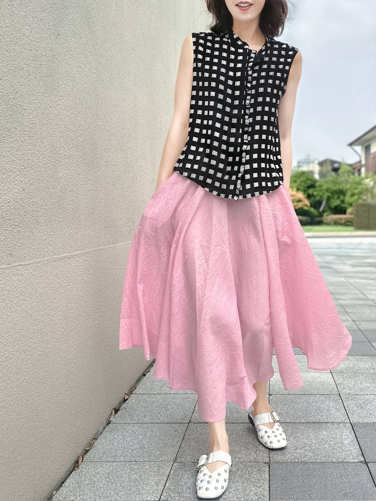 Final Sale! Soft Pink Luxurious Textured Elastic Waist Flare Skirt