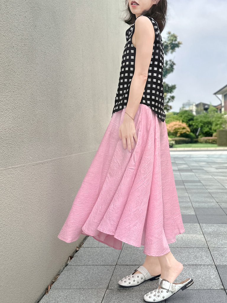Final Sale! Soft Pink Luxurious Textured Elastic Waist Flare Skirt