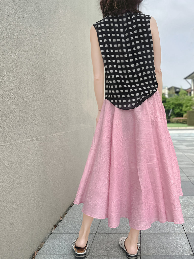 Final Sale! Soft Pink Luxurious Textured Elastic Waist Flare Skirt