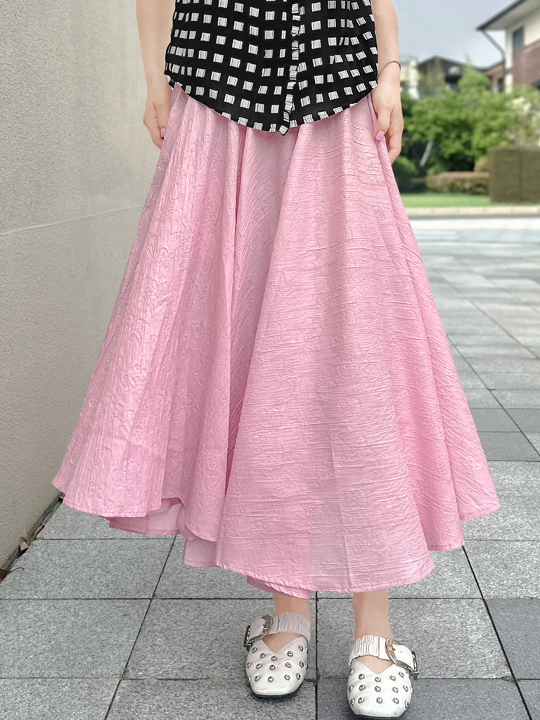 Final Sale! Soft Pink Luxurious Textured Elastic Waist Flare Skirt