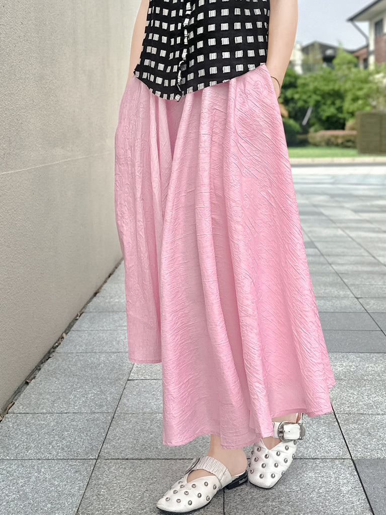 Final Sale! Soft Pink Luxurious Textured Elastic Waist Flare Skirt
