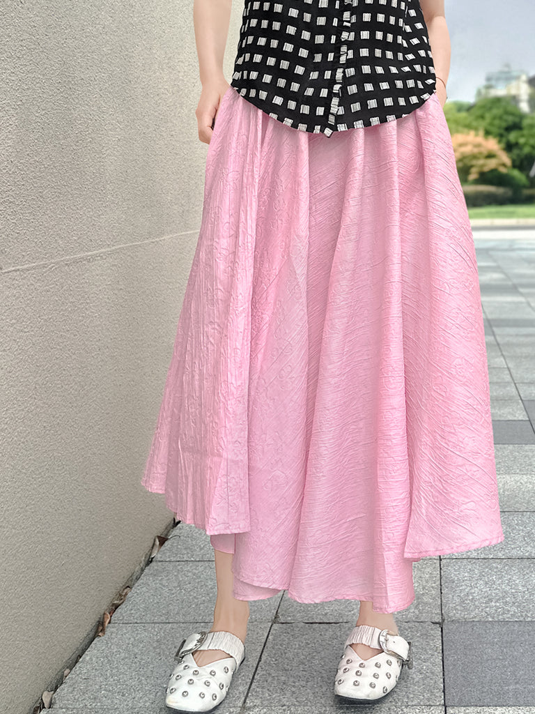Final Sale! Soft Pink Luxurious Textured Elastic Waist Flare Skirt