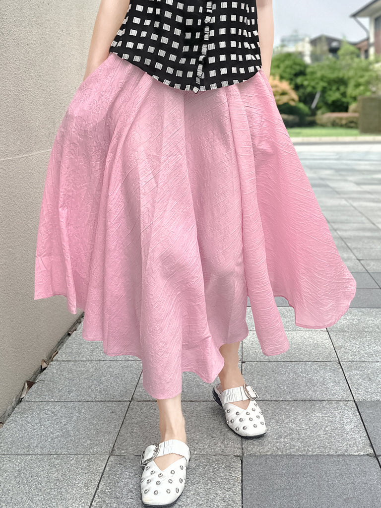 Final Sale! Soft Pink Luxurious Textured Elastic Waist Flare Skirt