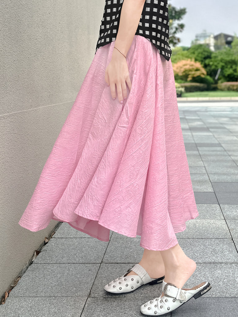 Final Sale! Soft Pink Luxurious Textured Elastic Waist Flare Skirt