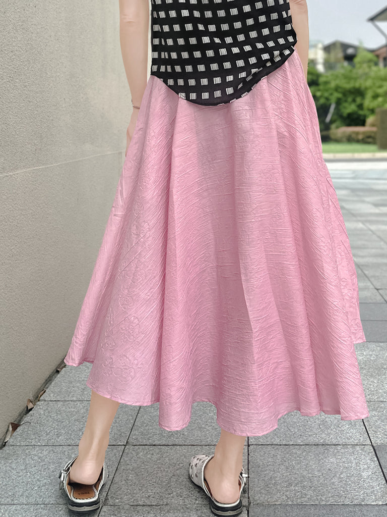 Final Sale! Soft Pink Luxurious Textured Elastic Waist Flare Skirt