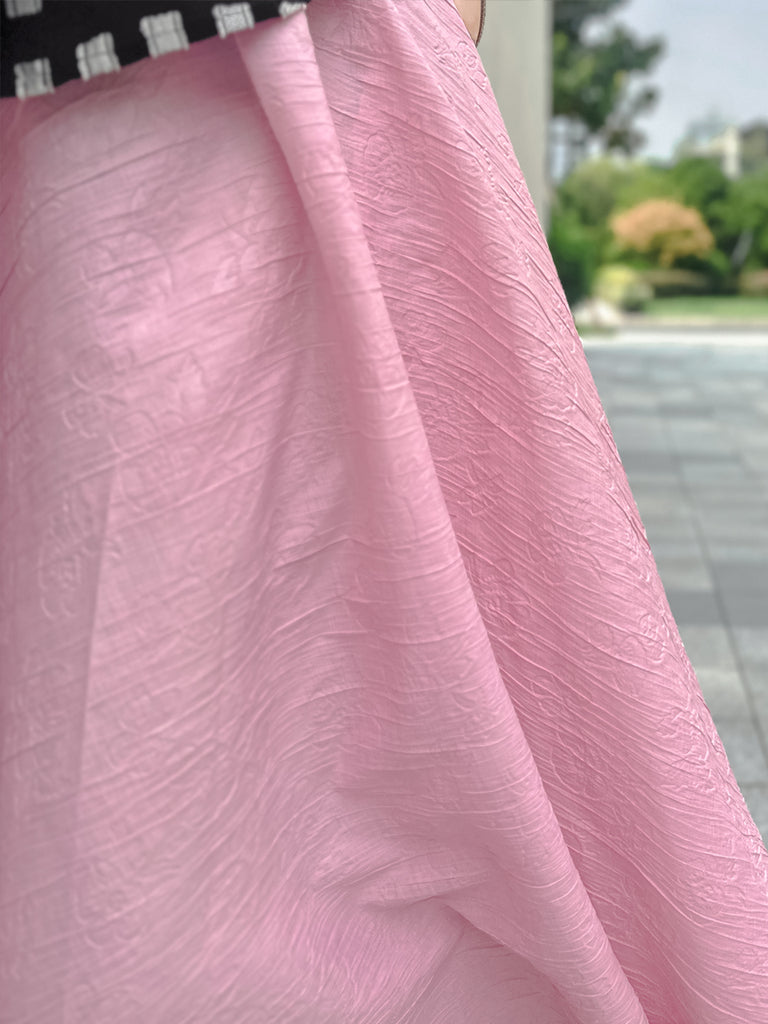 Final Sale! Soft Pink Luxurious Textured Elastic Waist Flare Skirt