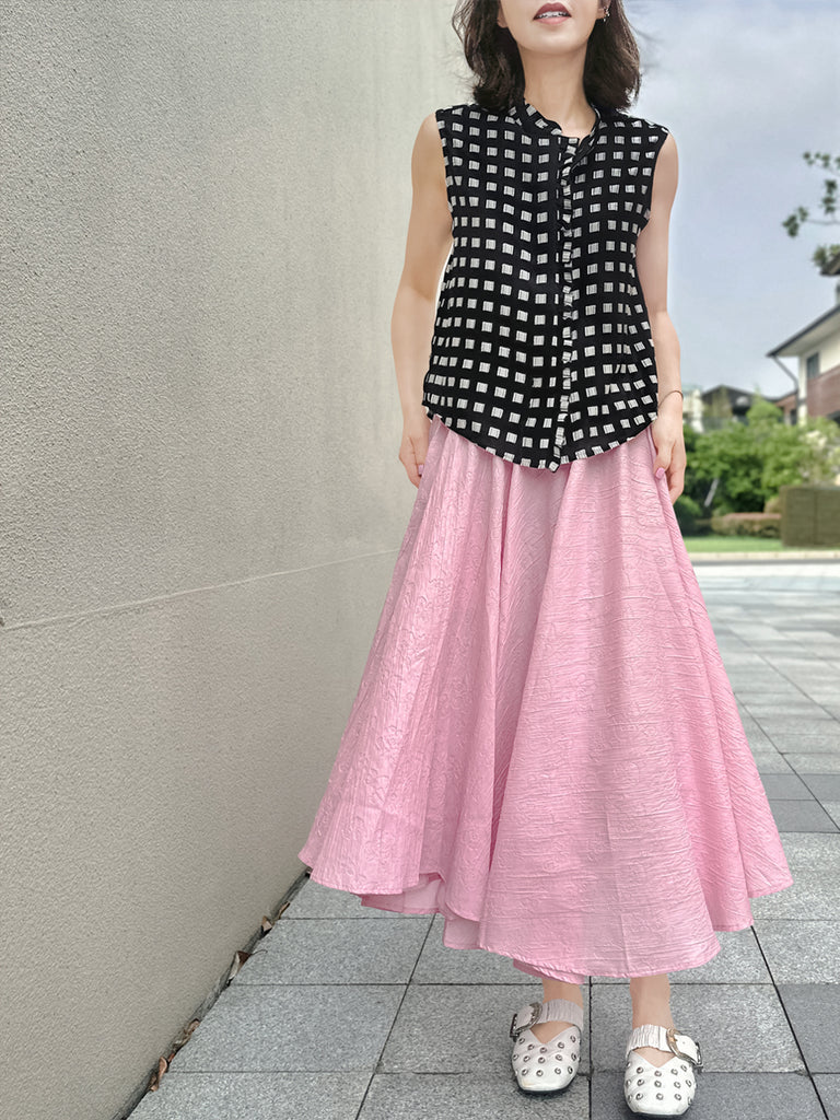 Final Sale! Soft Pink Luxurious Textured Elastic Waist Flare Skirt