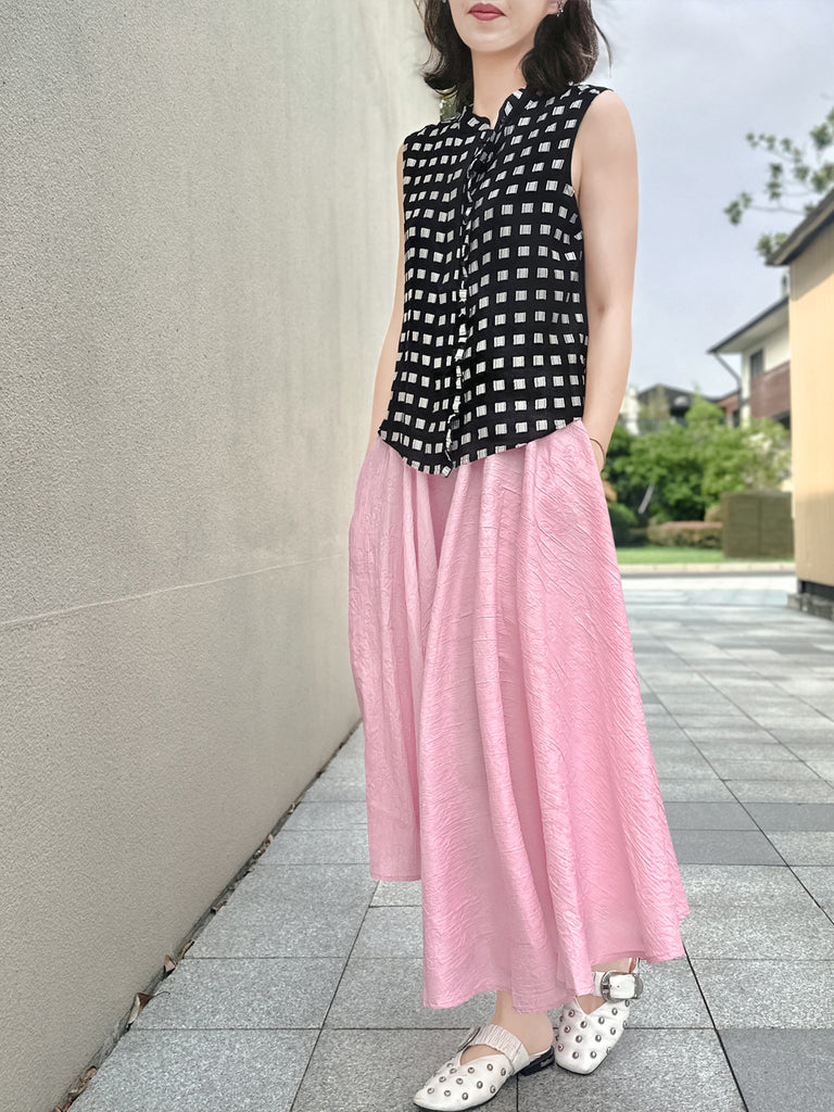 Final Sale! Soft Pink Luxurious Textured Elastic Waist Flare Skirt