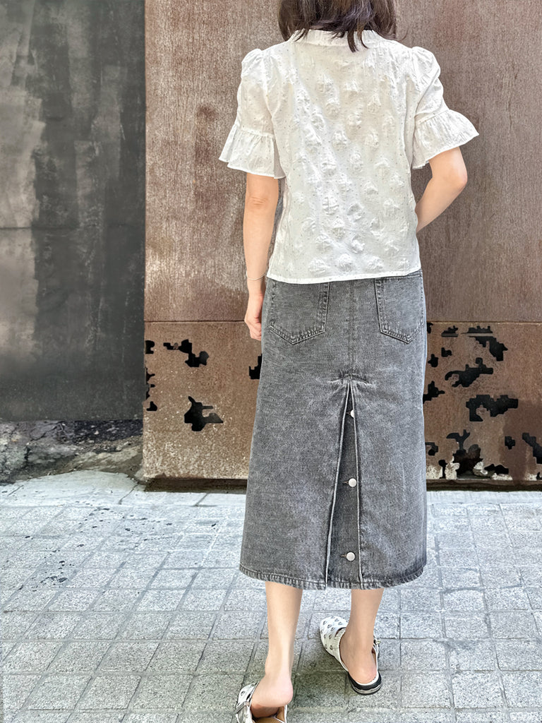 Surprise Sale! Crispy White Golden Dotty Ruffle Short Sleeves Blouse