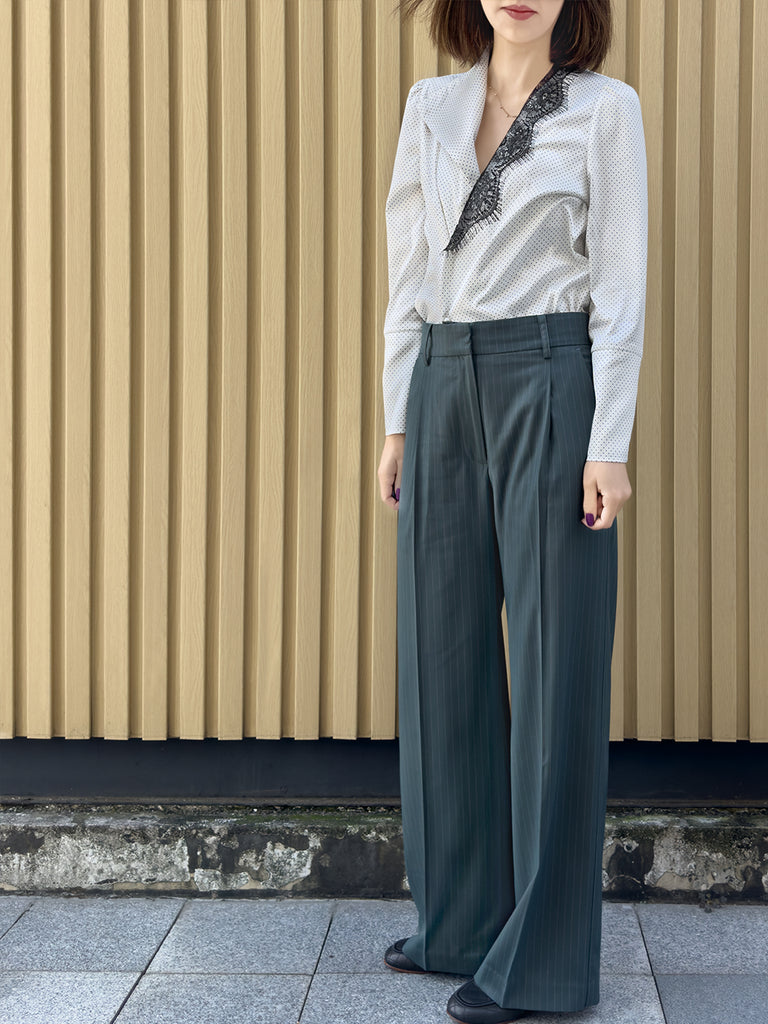 Final Sale! White Pin Dot Eyelash Lace Collar Long Cuff Shirt