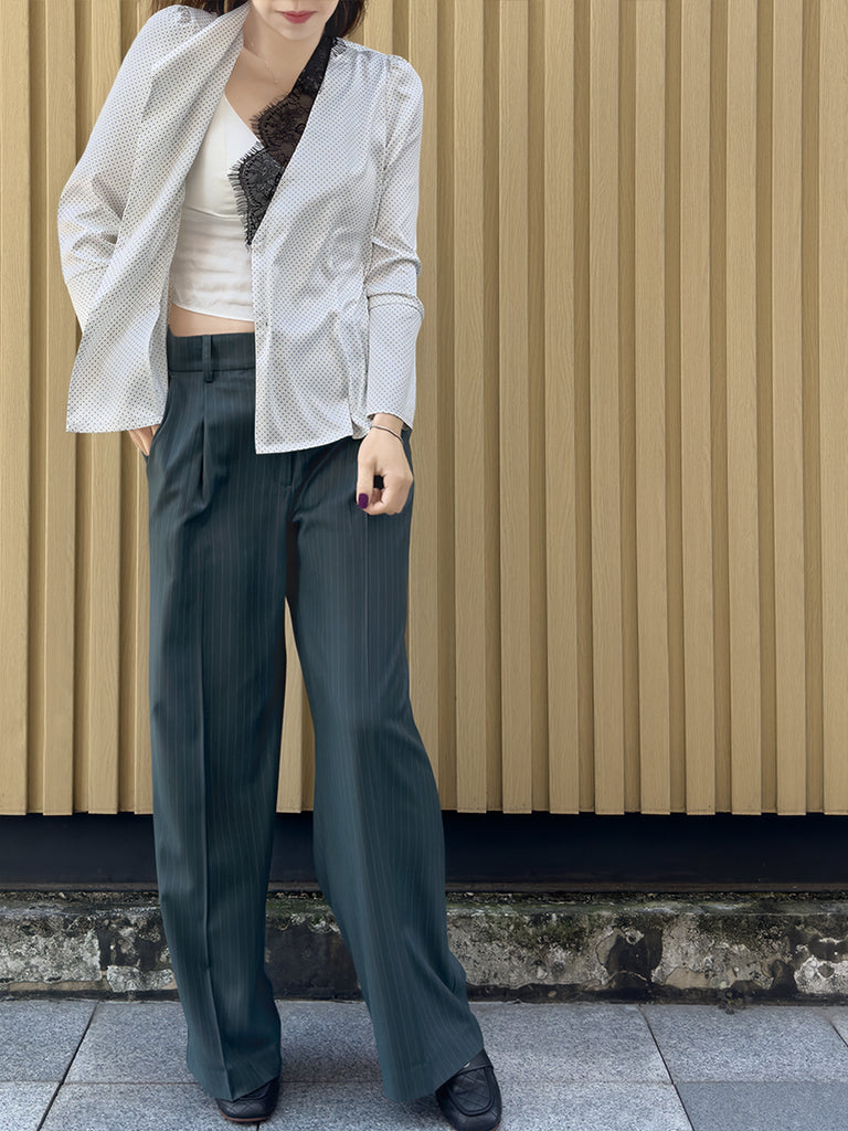 Final Sale! White Pin Dot Eyelash Lace Collar Long Cuff Shirt