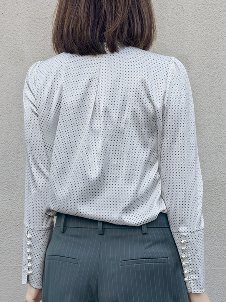 Final Sale! White Pin Dot Eyelash Lace Collar Long Cuff Shirt