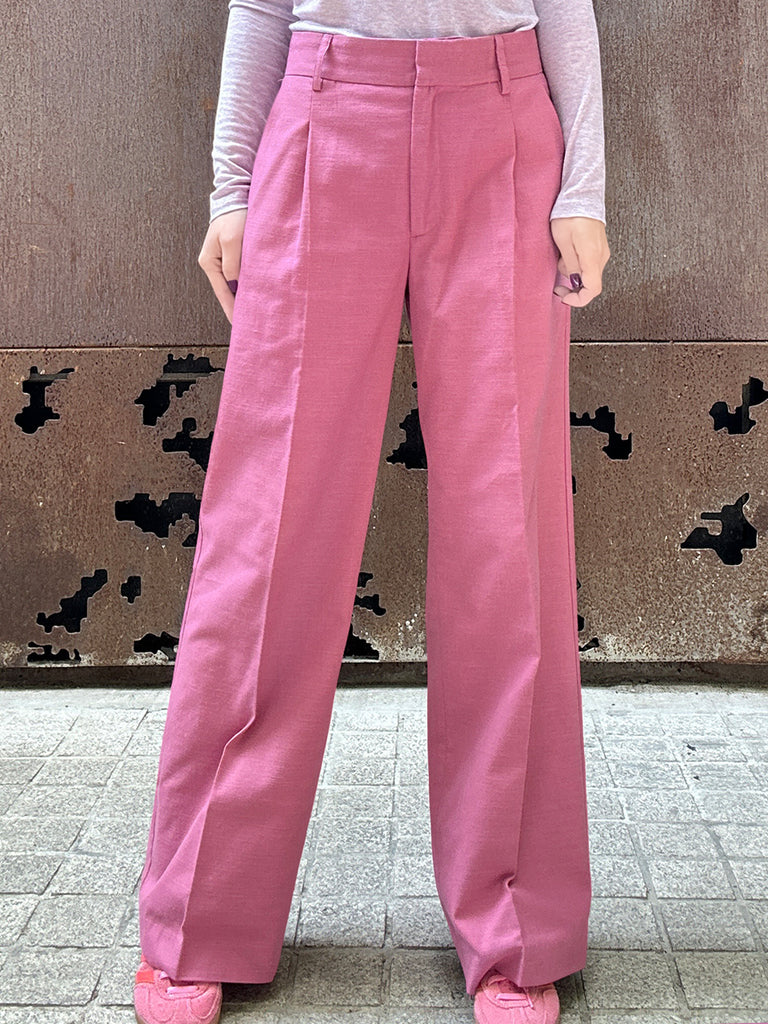 Final Sale! Sweet Pink Crease Front Wide-Leg Trousers w/Removable Silky Sash
