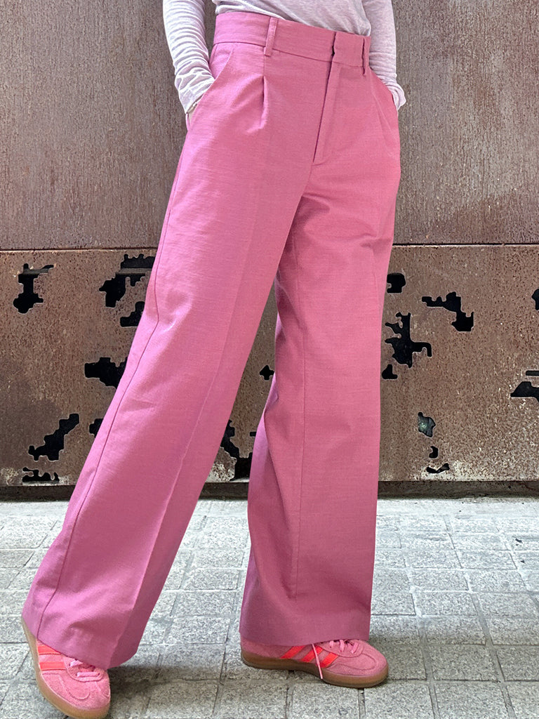 Final Sale! Sweet Pink Crease Front Wide-Leg Trousers w/Removable Silky Sash