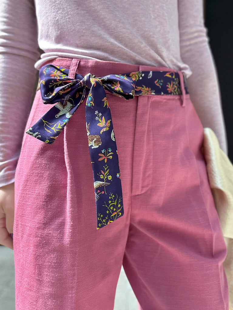 Final Sale! Sweet Pink Crease Front Wide-Leg Trousers w/Removable Silky Sash