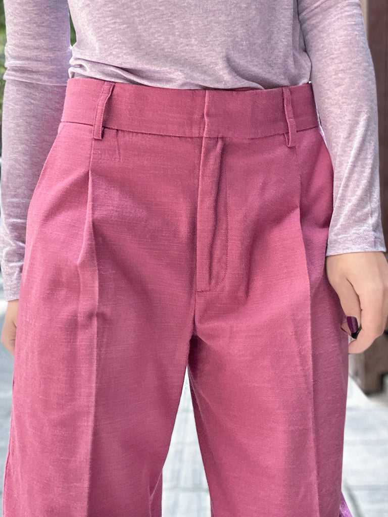 Final Sale! Sweet Pink Crease Front Wide-Leg Trousers w/Removable Silky Sash