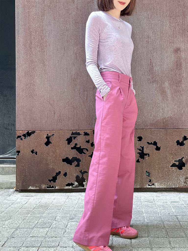Final Sale! Sweet Pink Crease Front Wide-Leg Trousers w/Removable Silky Sash