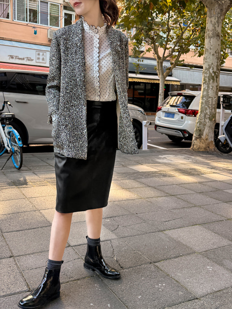 Final Sale! Moonlit Tweed Patch Pocket Open Front Longline Blazer