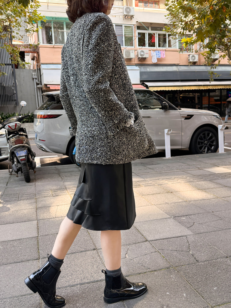 Final Sale! Moonlit Tweed Patch Pocket Open Front Longline Blazer