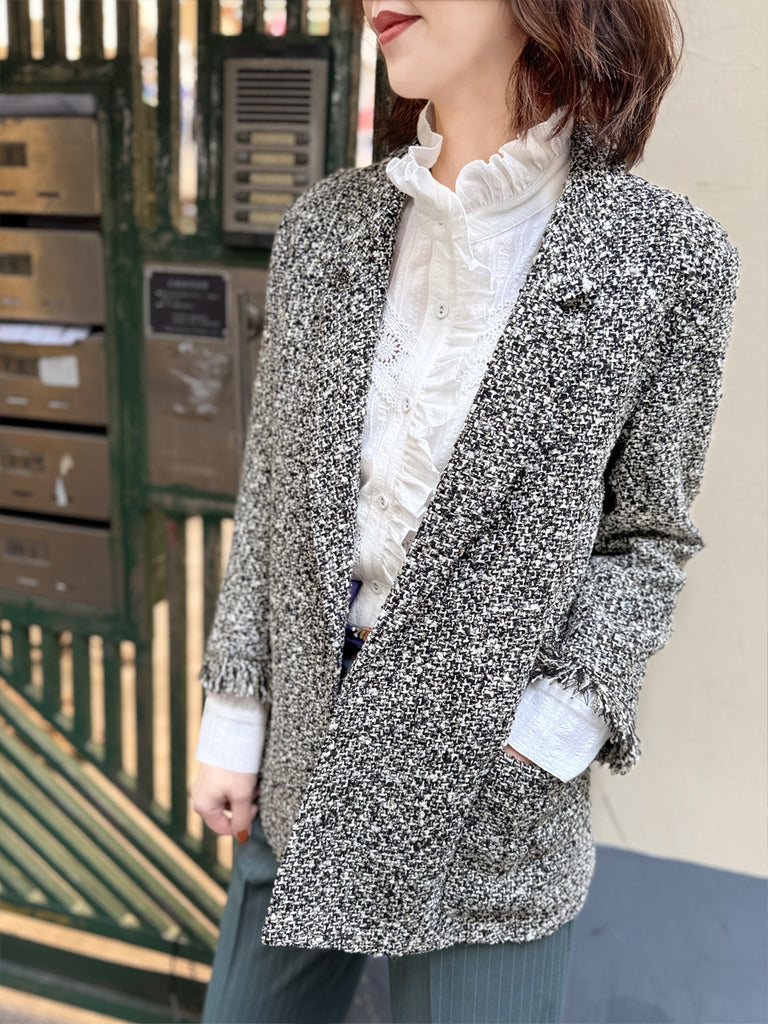 Final Sale! Moonlit Tweed Patch Pocket Open Front Longline Blazer