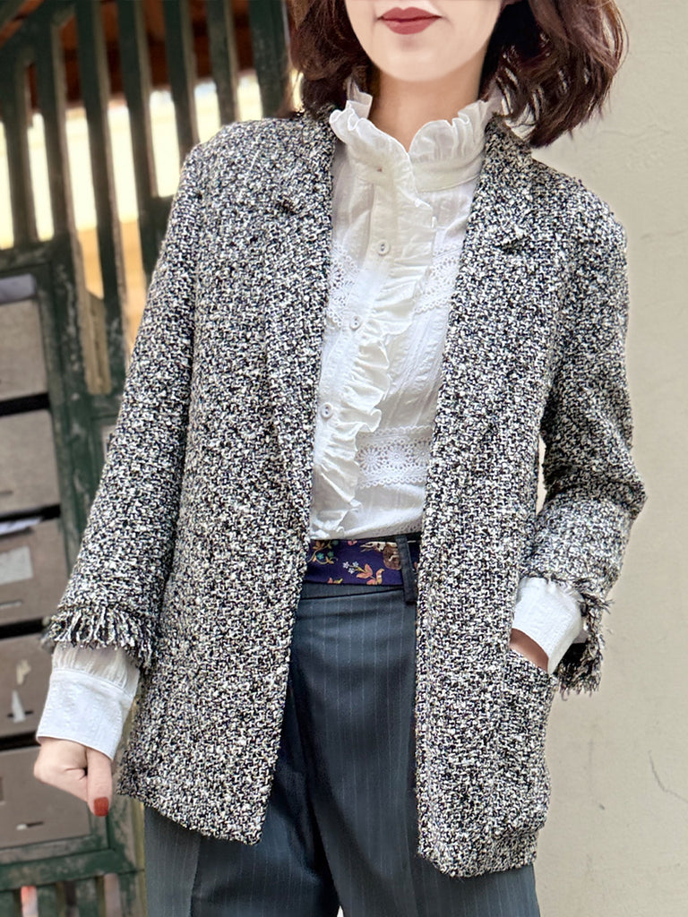 Final Sale! Moonlit Tweed Patch Pocket Open Front Longline Blazer