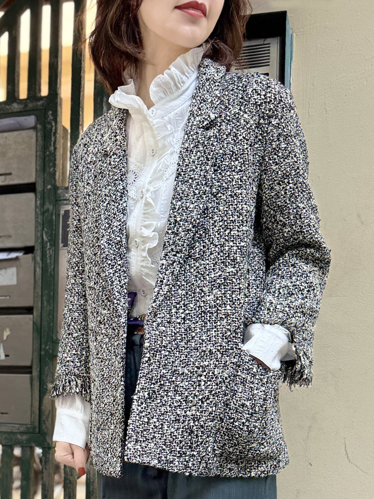 Final Sale! Moonlit Tweed Patch Pocket Open Front Longline Blazer