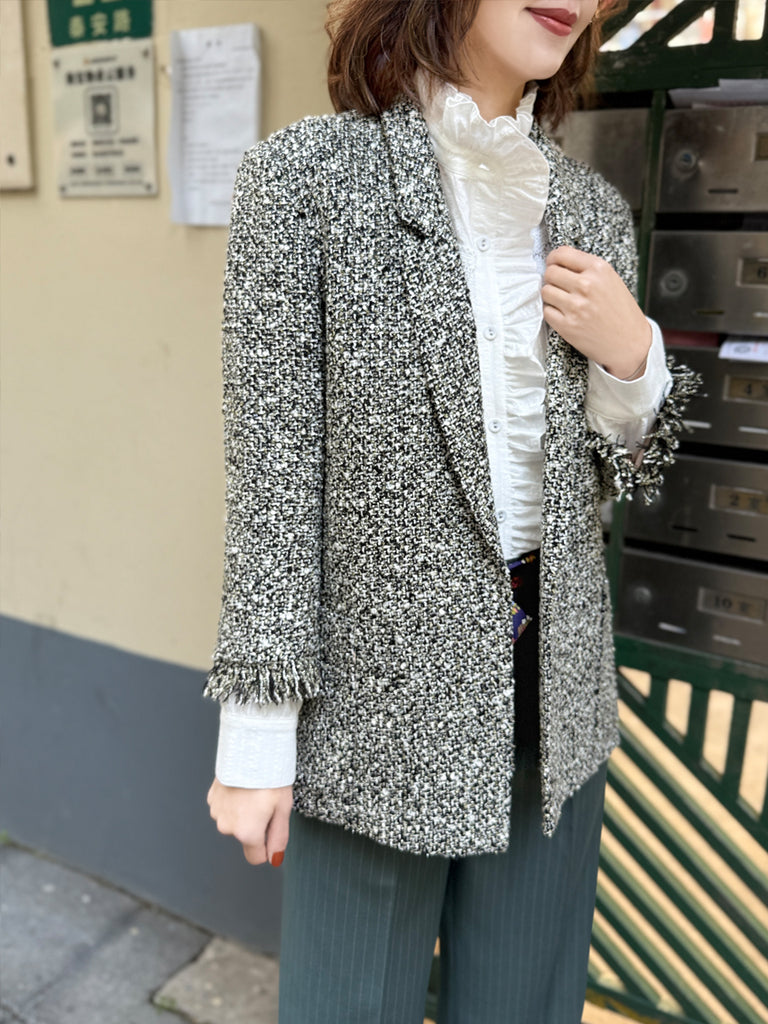 Final Sale! Moonlit Tweed Patch Pocket Open Front Longline Blazer