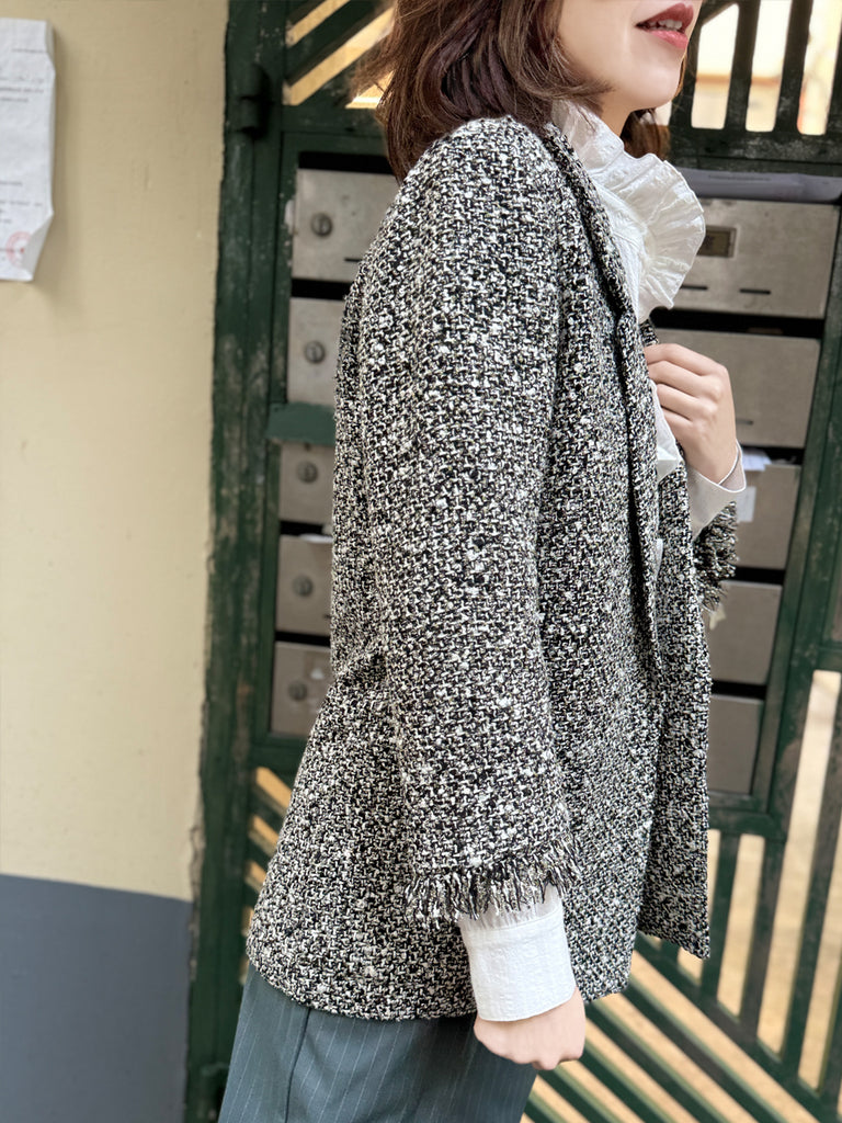 Final Sale! Moonlit Tweed Patch Pocket Open Front Longline Blazer