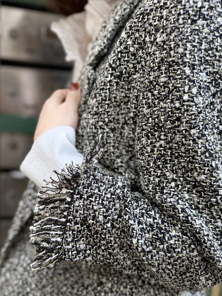 Final Sale! Moonlit Tweed Patch Pocket Open Front Longline Blazer