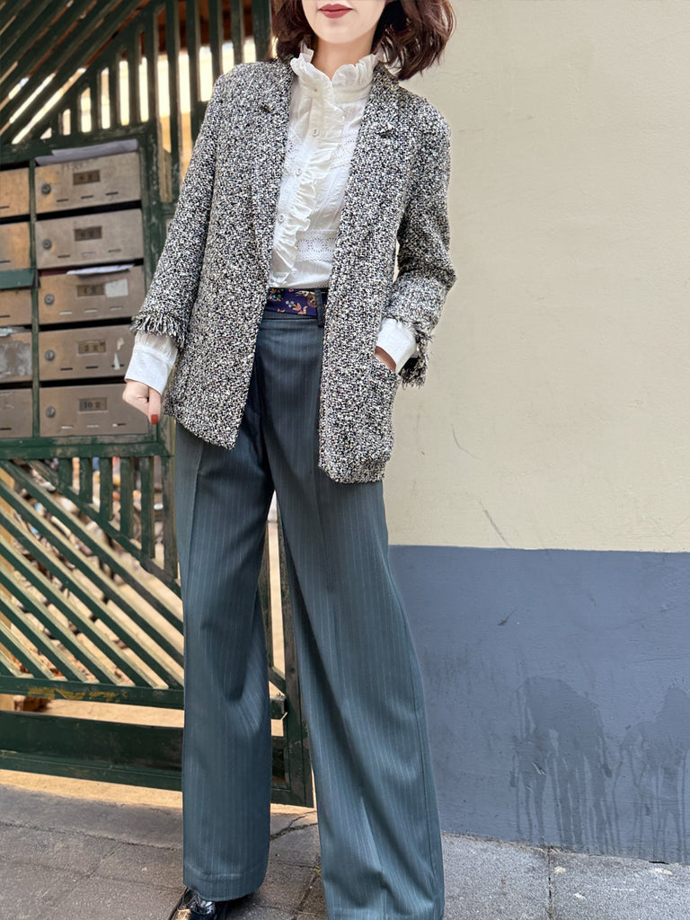 Final Sale! Moonlit Tweed Patch Pocket Open Front Longline Blazer