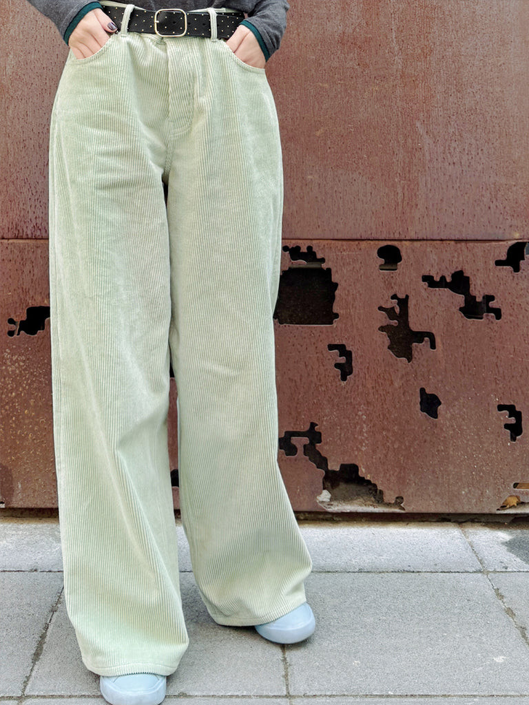 Surprise Sale! Misty Green Cotton Blend Corduroy Wide-Leg Trousers