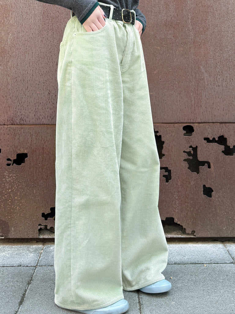 Surprise Sale! Misty Green Cotton Blend Corduroy Wide-Leg Trousers