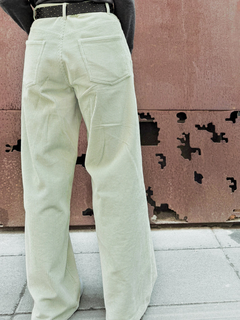 Surprise Sale! Misty Green Cotton Blend Corduroy Wide-Leg Trousers