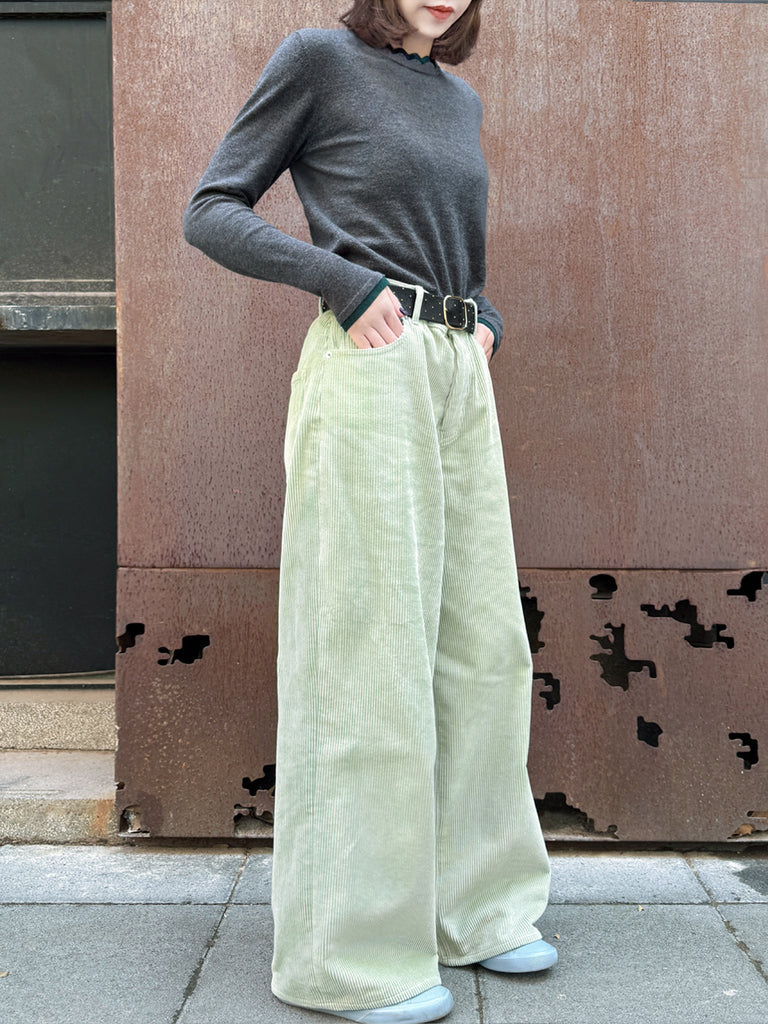 Surprise Sale! Misty Green Cotton Blend Corduroy Wide-Leg Trousers