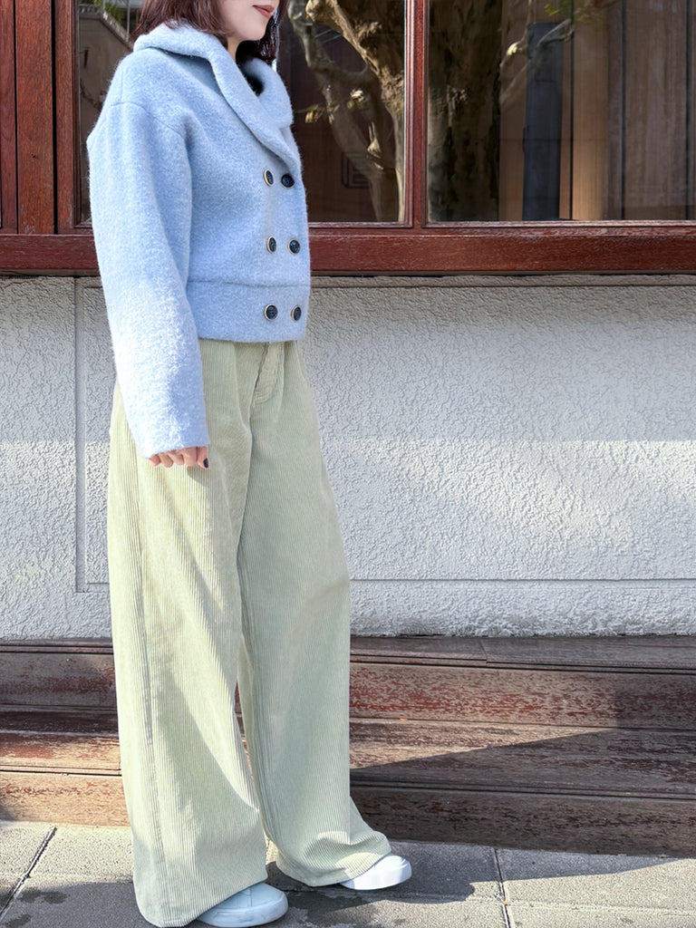Surprise Sale! Misty Green Cotton Blend Corduroy Wide-Leg Trousers