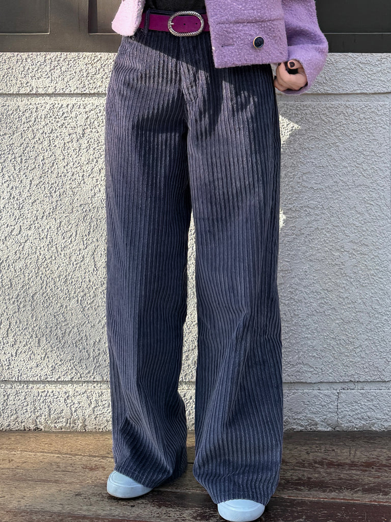 Surprise Sale! Mystic Navy Cotton Blend Corduroy Wide-Leg Trousers