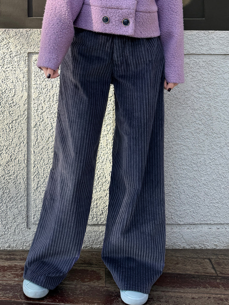 Surprise Sale! Mystic Navy Cotton Blend Corduroy Wide-Leg Trousers